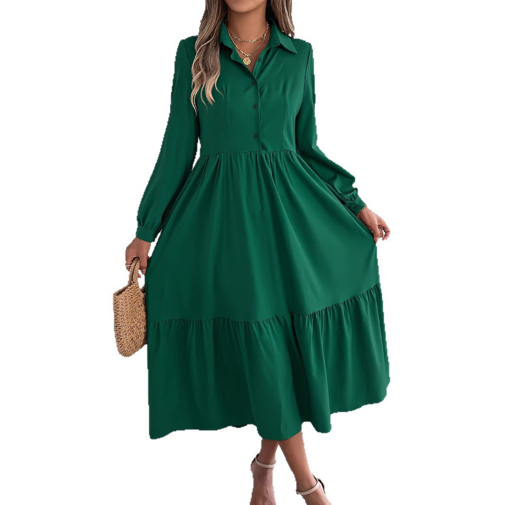Loose Ruffled Long Sleeve Shirt Dress