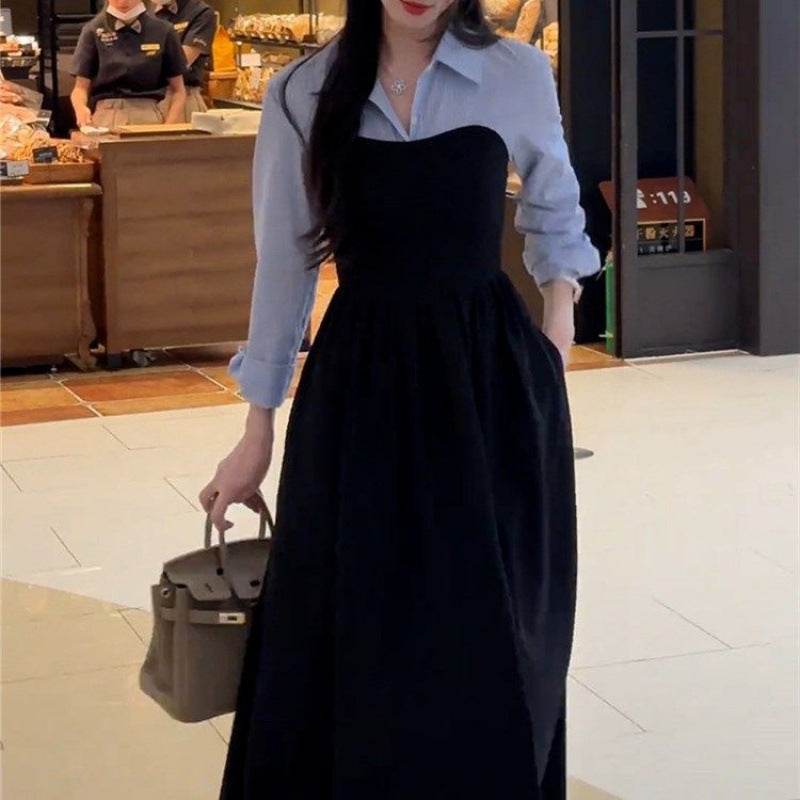 Black Faux Two-Piece Shirt Dress