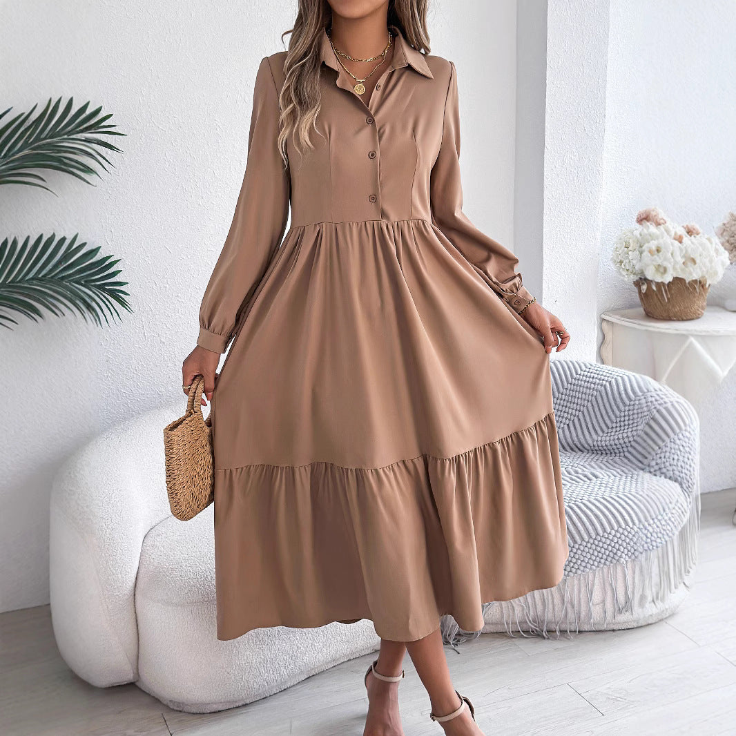 Loose Ruffled Long Sleeve Shirt Dress