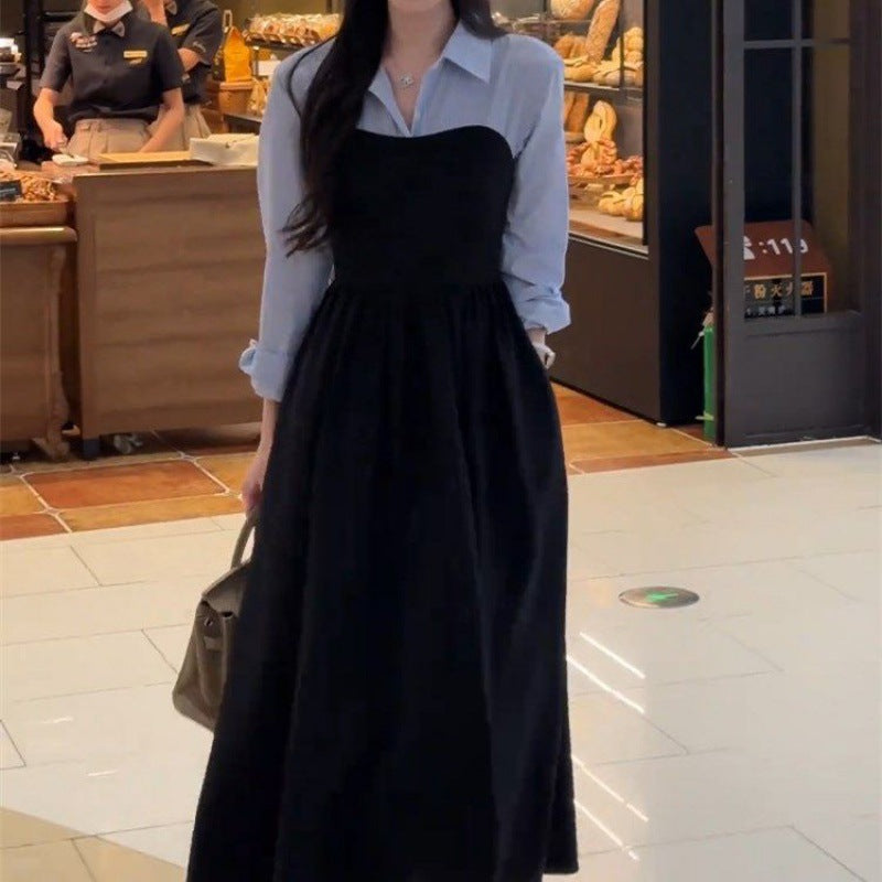 Black Faux Two-Piece Shirt Dress