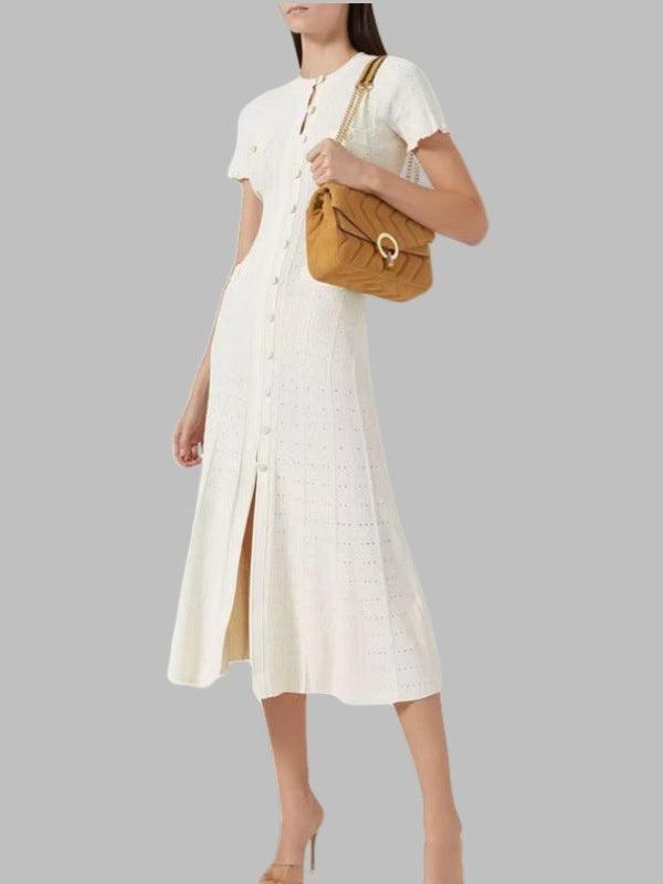 French Lace Sleeve Slim Knit Dress