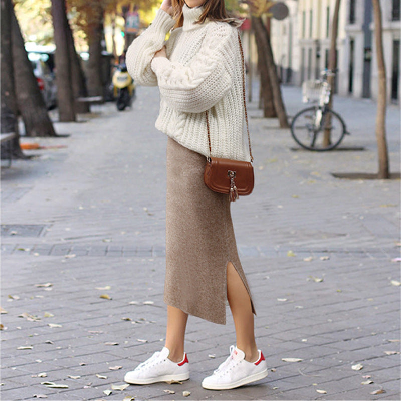 Plus Size Knit Midi Pencil Skirt
