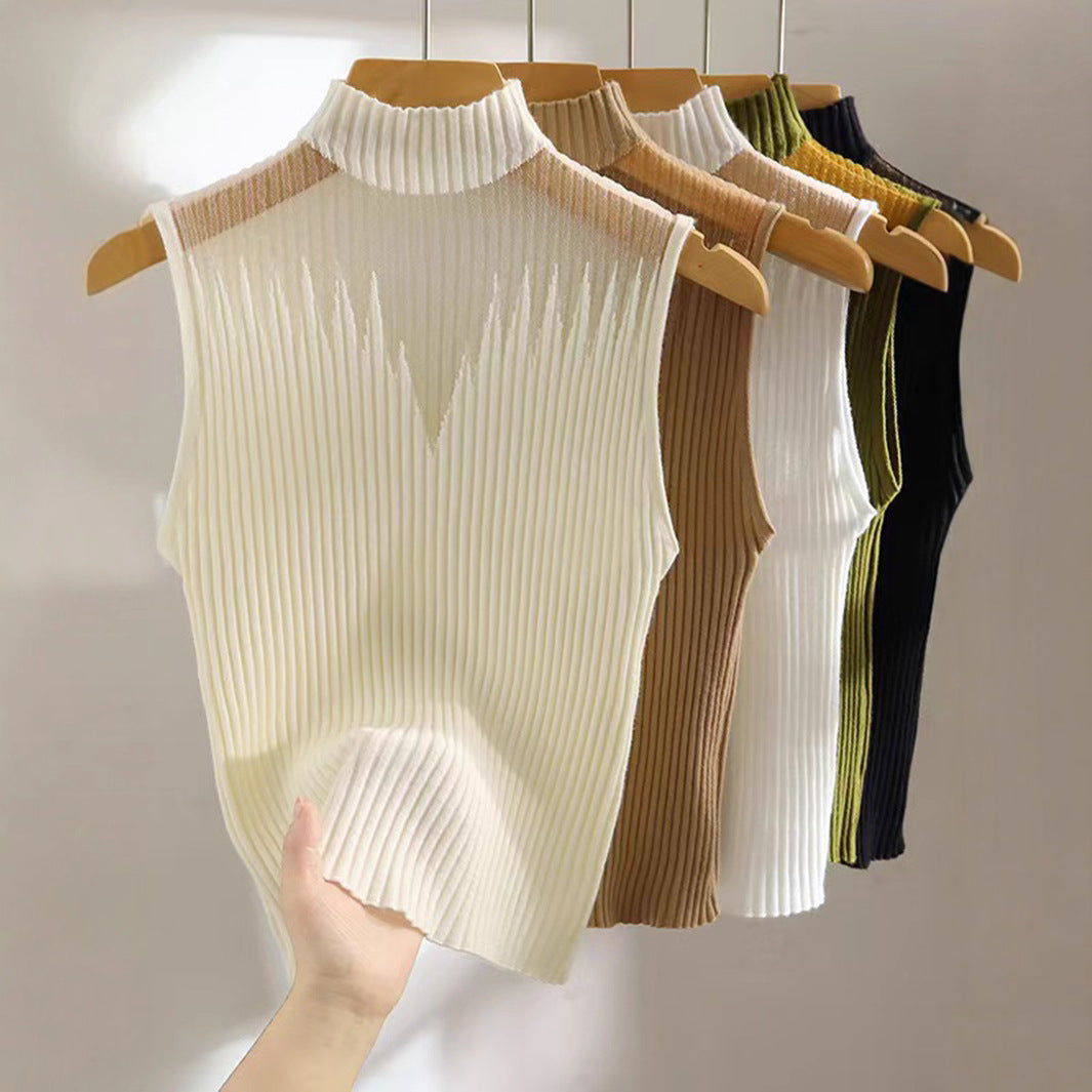 Women's Sleeveless Collared Knit Top