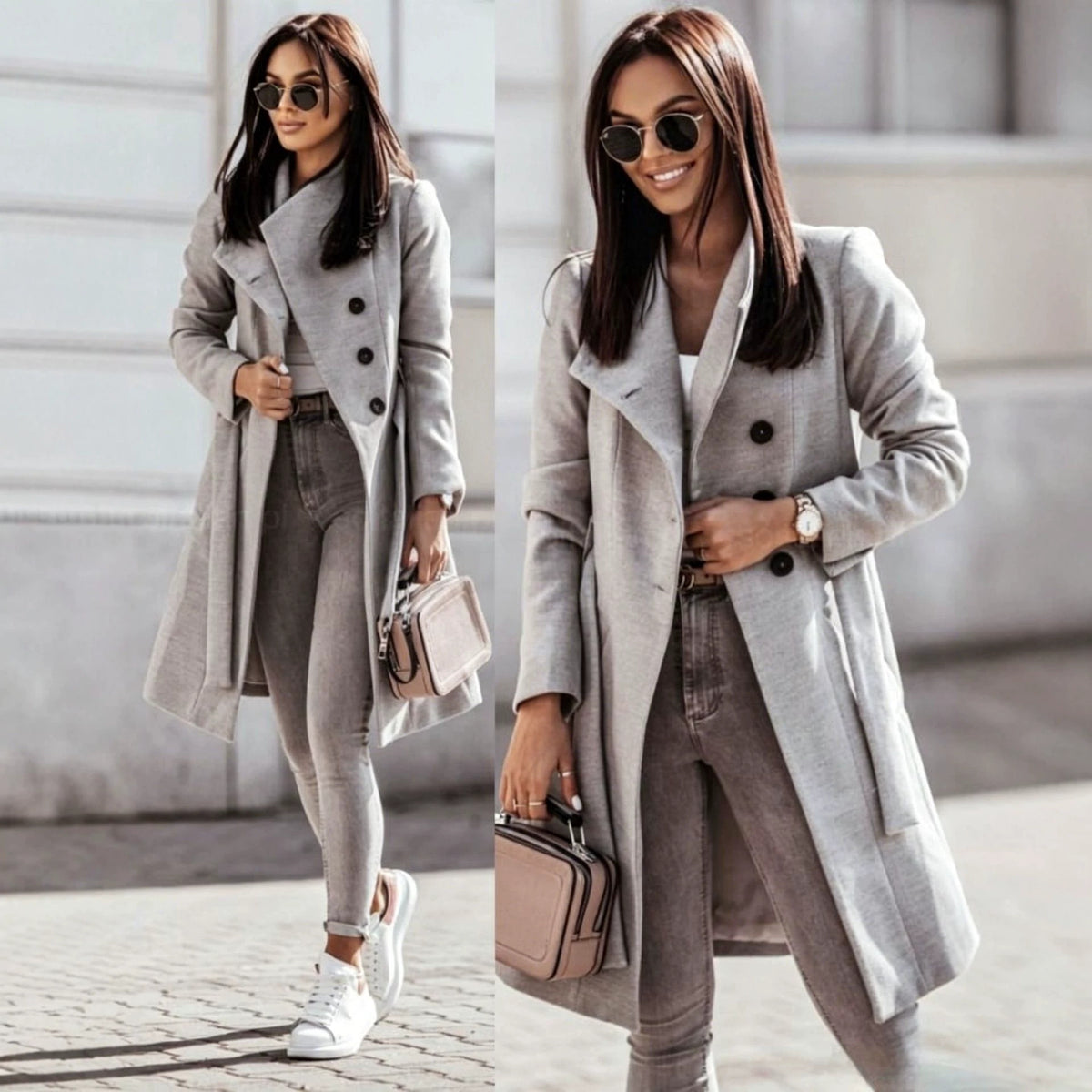Women's Tie-Waist Wool Blend Coat