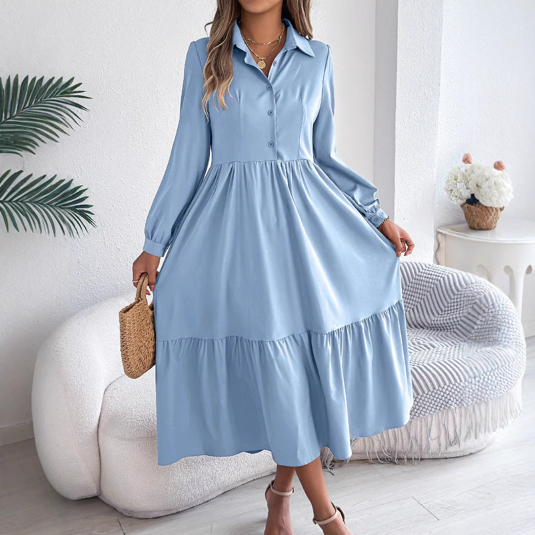 Loose Ruffled Long Sleeve Shirt Dress