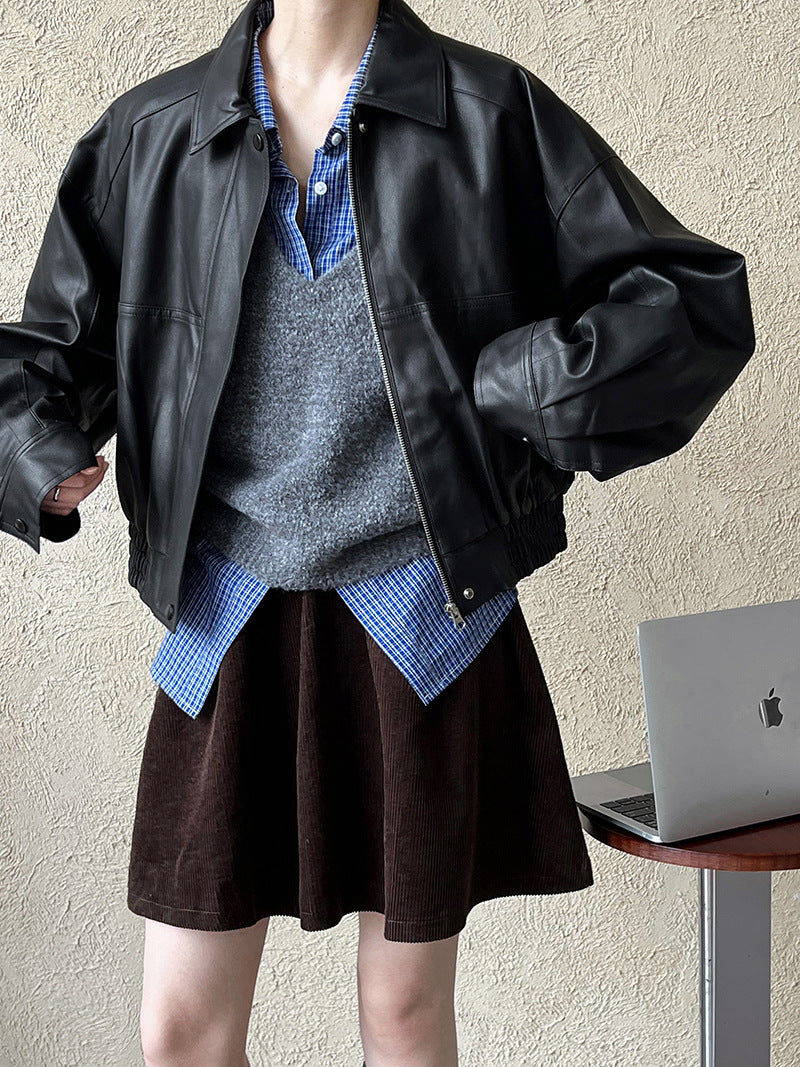 Women's Short Faux Leather Biker Jacket