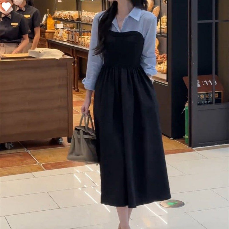 Black Faux Two-Piece Shirt Dress