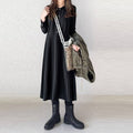 Collared Pleated Patchwork Shirt Dress