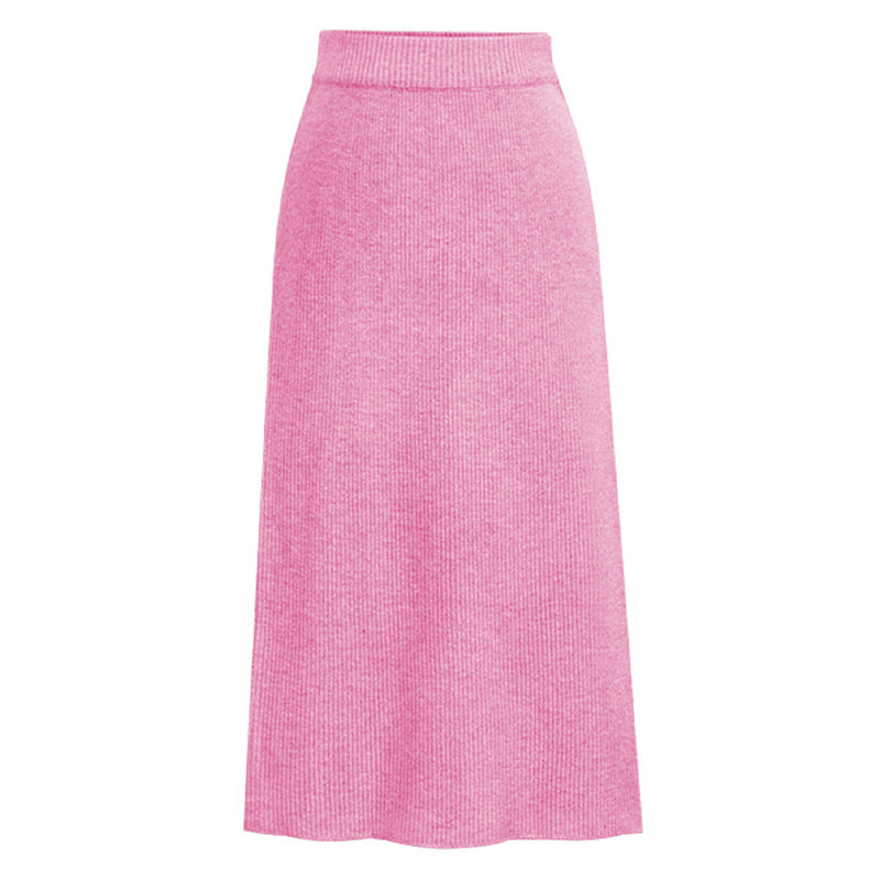 Red Wool Slit Long Skirt