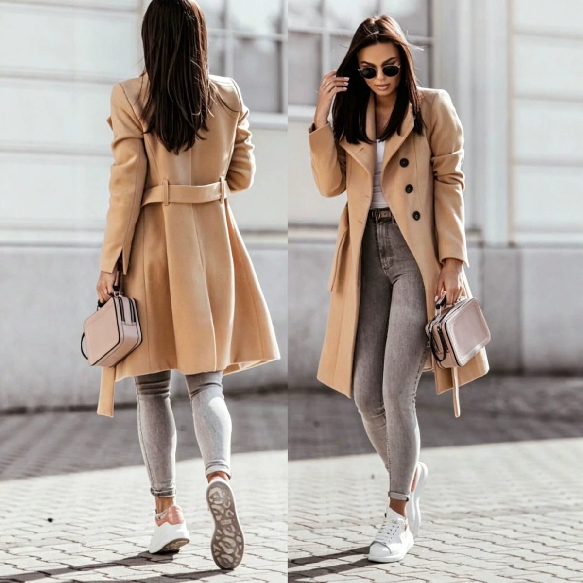 Women's Tie-Waist Wool Blend Coat