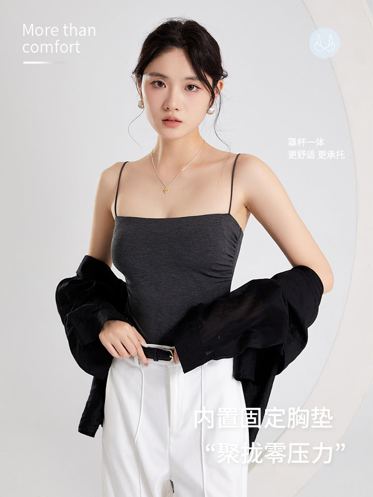 Pleated Camisole with Built-In Bra
