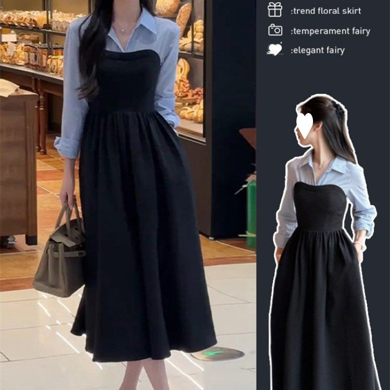 Black Faux Two-Piece Shirt Dress