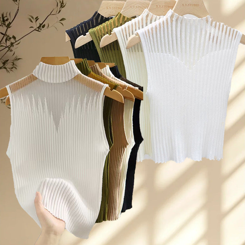 Women's Sleeveless Collared Knit Top