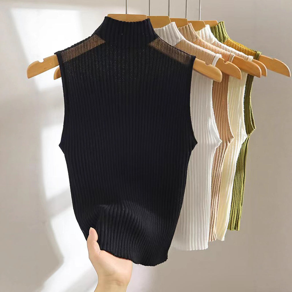 Women's Sleeveless Collared Knit Top