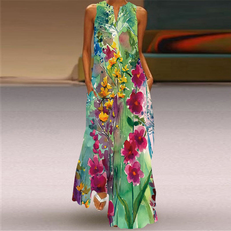 Floral V-Neck Sleeveless Maxi Dress