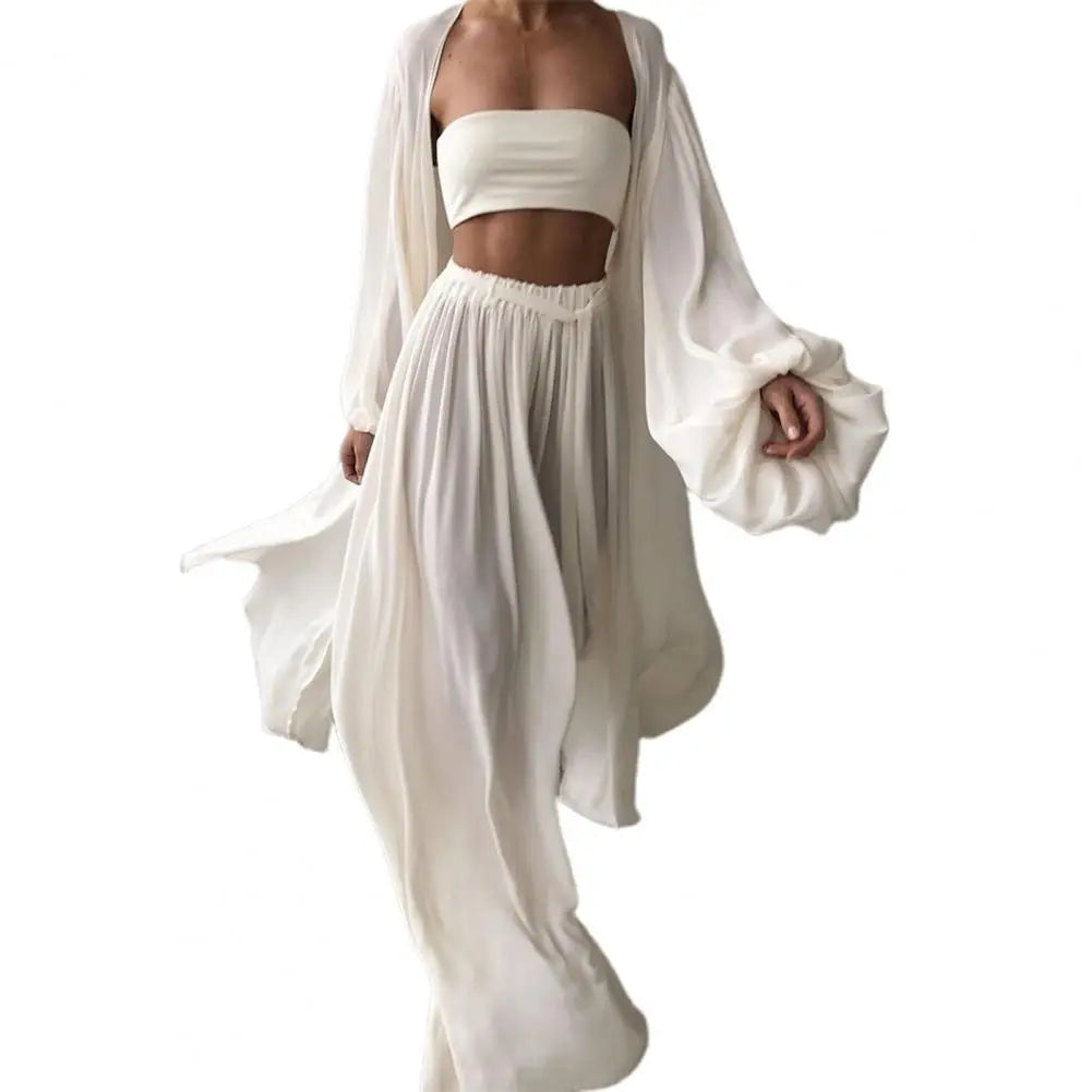 3-Piece Cardigan, Tube Top & Pants Lounge Set