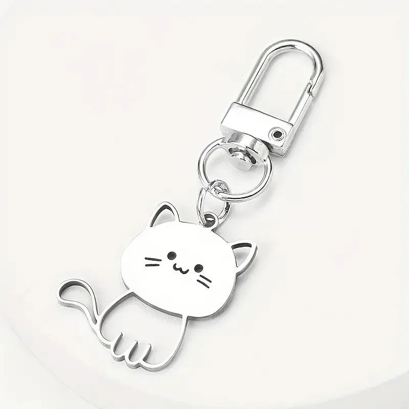 Stainless Steel Cat & Fish Keychain