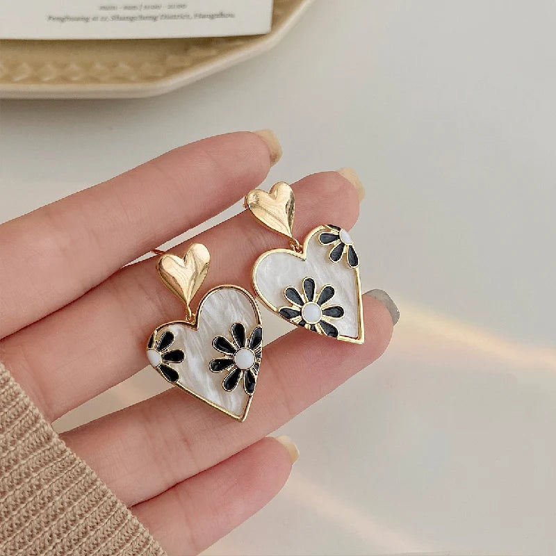 Vintage Rose Heart Enamel Studs