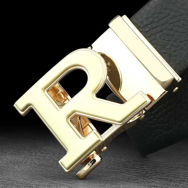 Men's Leather Belt with R Automatic Buckle