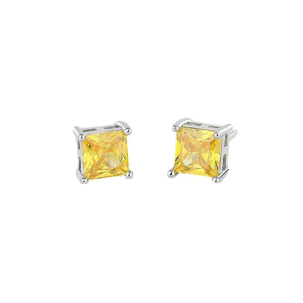 925 Silver Square Zircon Stud Earrings