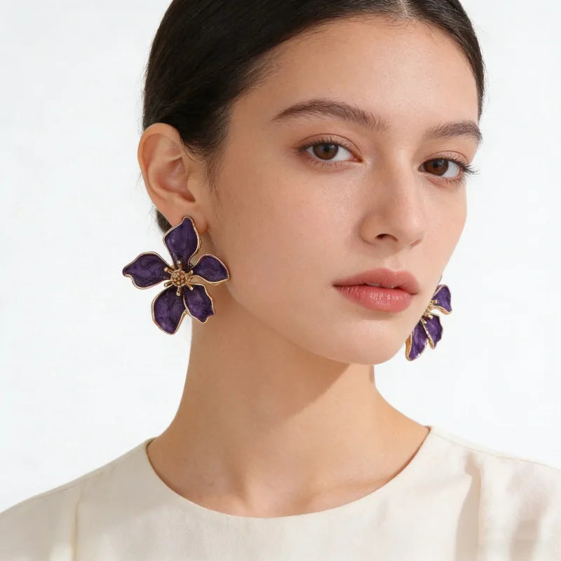Colorful Enamel Big Flower Earrings