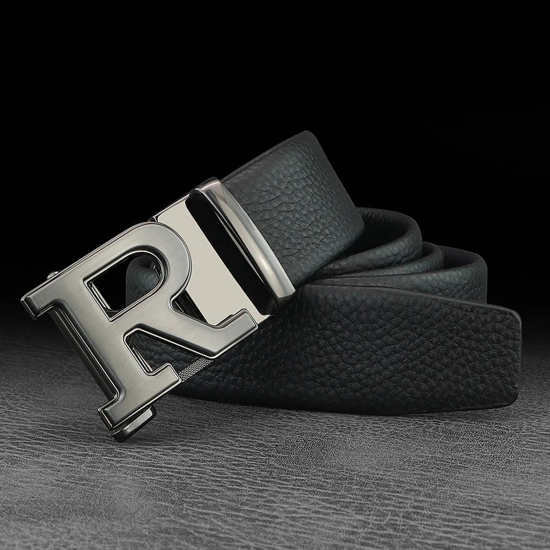 Men's Leather Belt with R Automatic Buckle