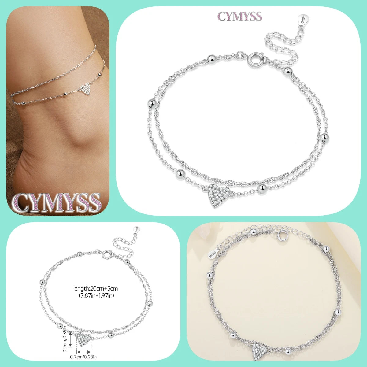 925 Silver 18K Gold CZ Layered Anklet