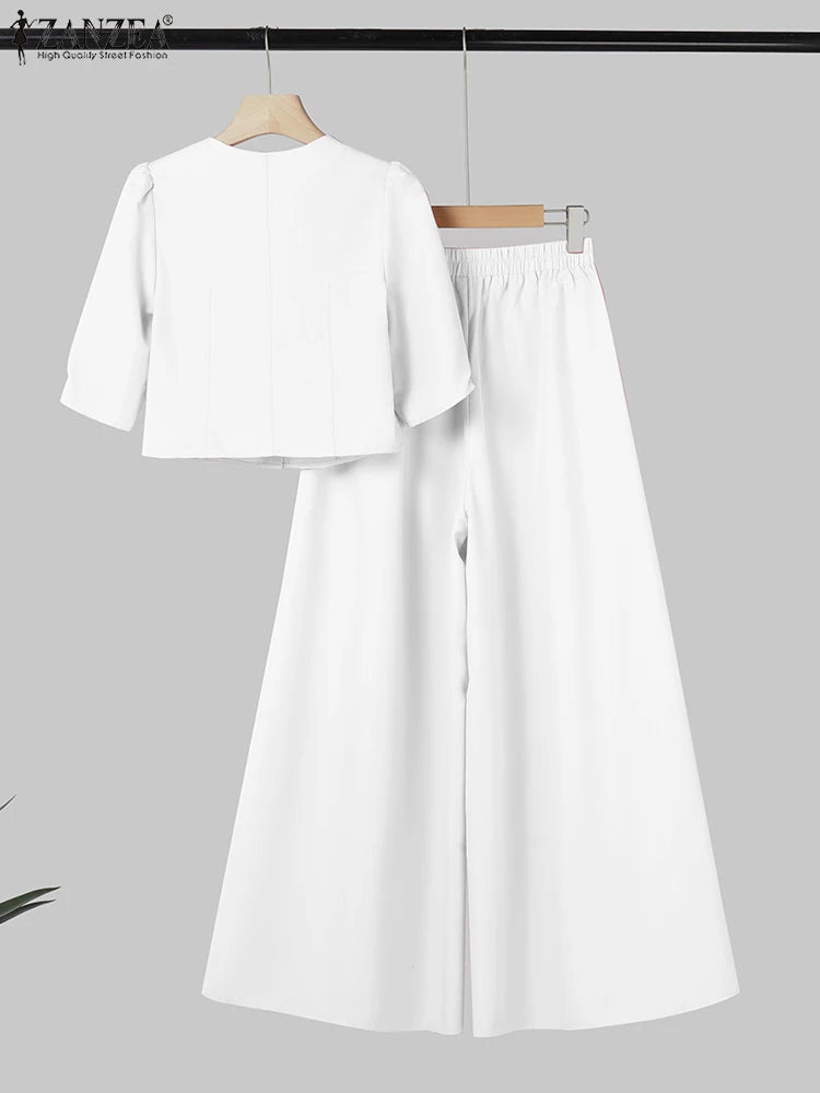 Short Sleeve Blouse & Wide-Leg Pants Set