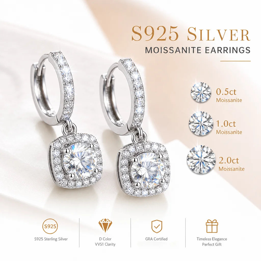 Moissanite Earrings – 18K Plated 925 Silver