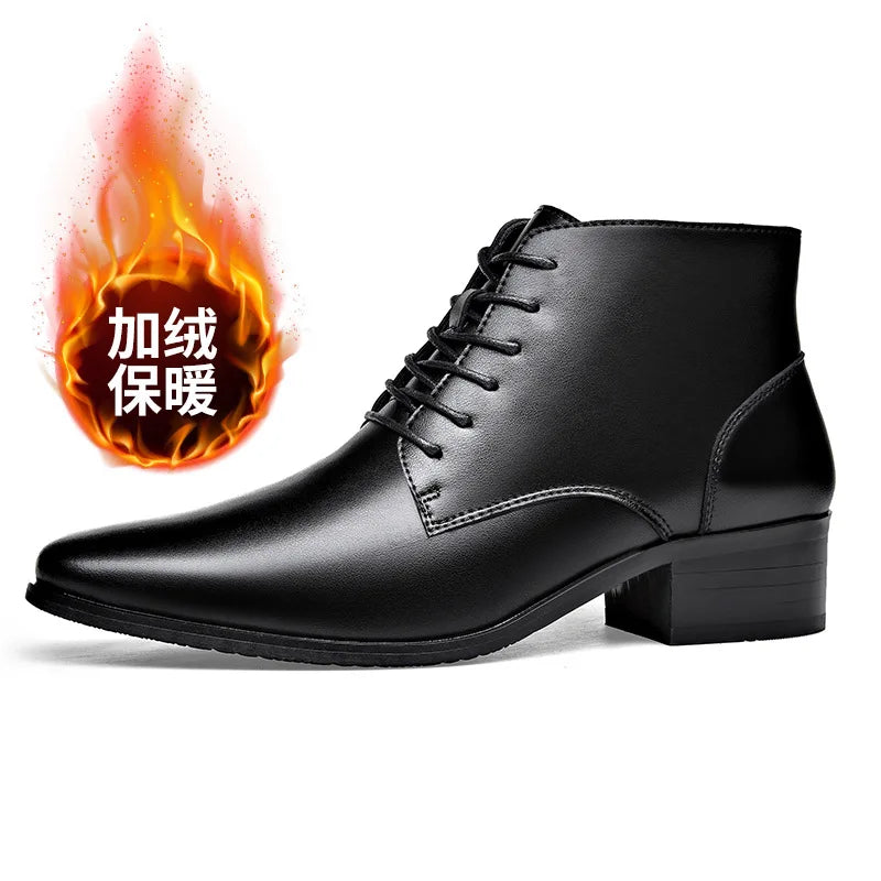 Men's Plush Lace-Up Leather Boots