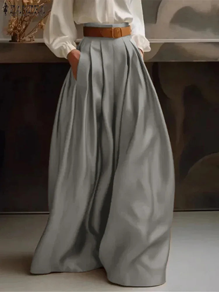 Satin High Waist Wide-Leg Trousers