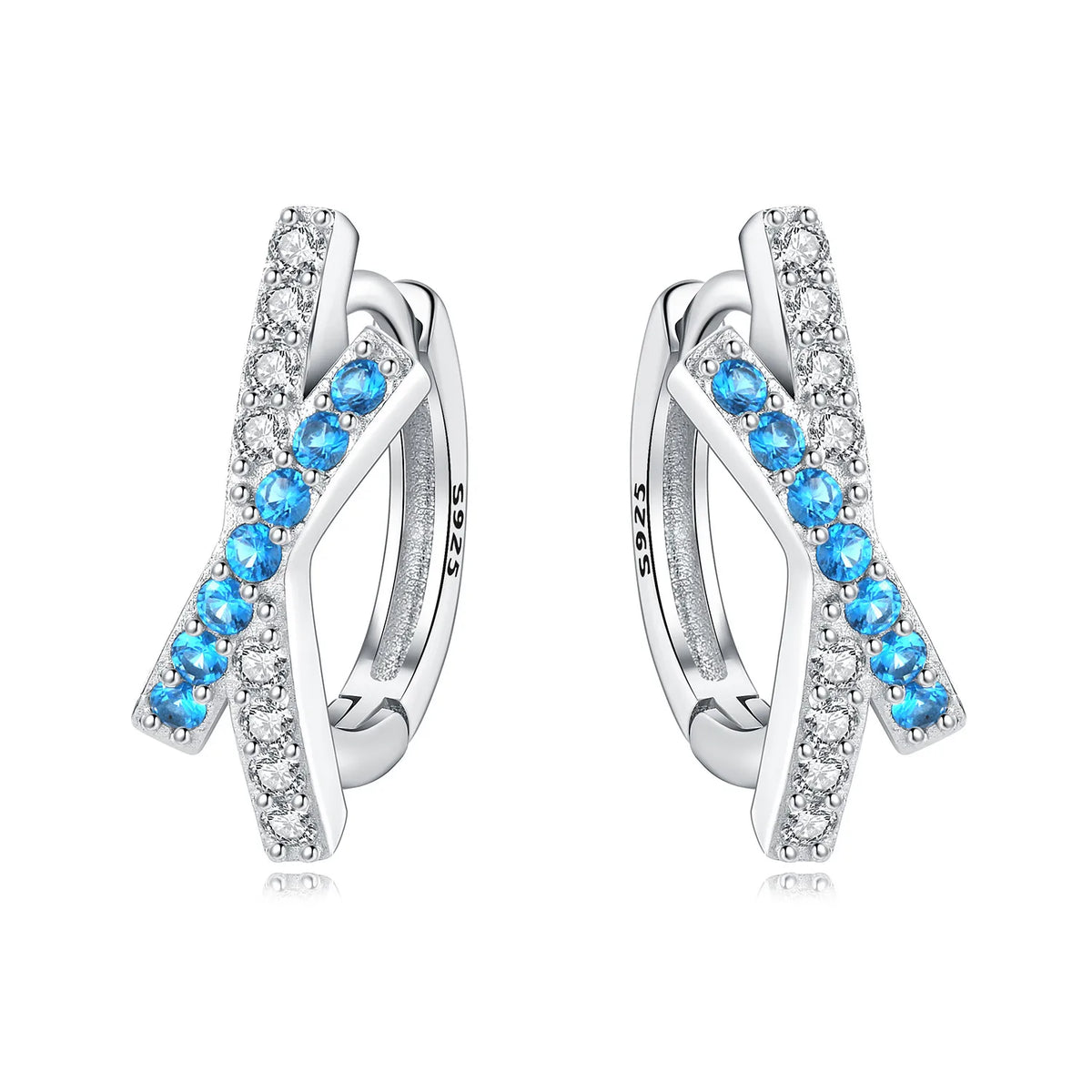 925 Silver Crossed Double Ring Earrings