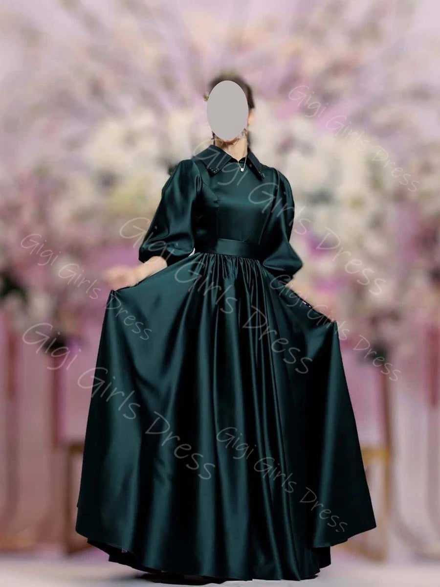 Shirt Collar Balloon Sleeve Maxi Gown