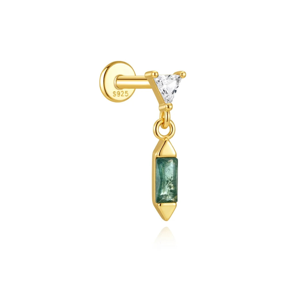 Moss Agate Gold Cartilage Stud (1 Pc)