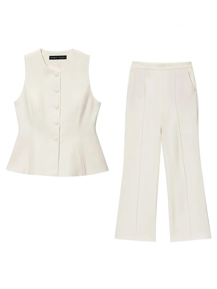 Sleeveless Button Top & Straight Pants Set
