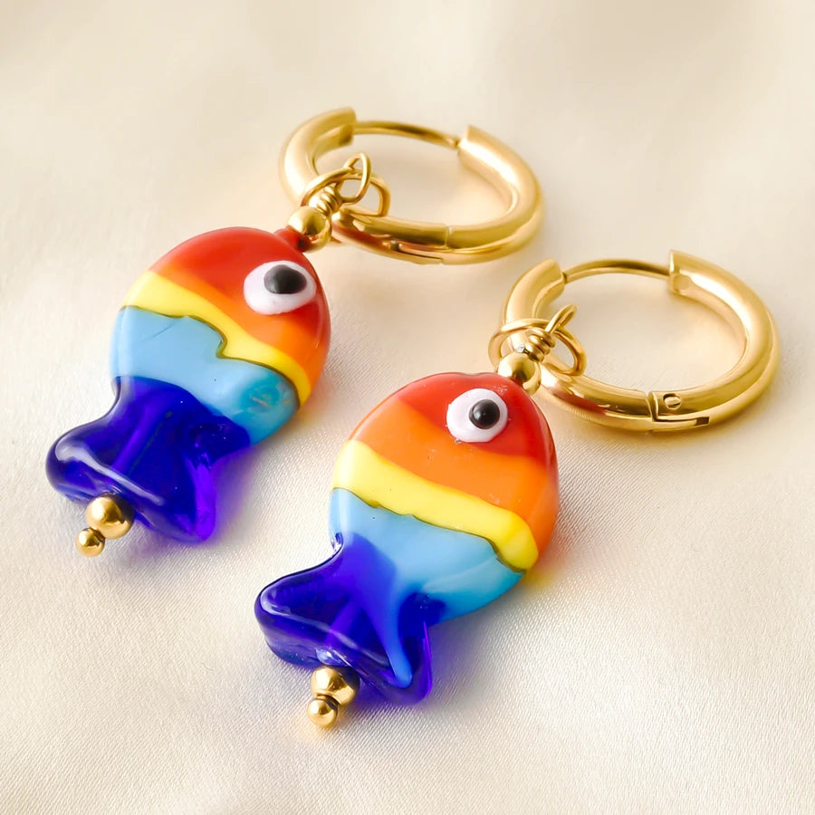 Colorful Glass Bead Huggie Hoops