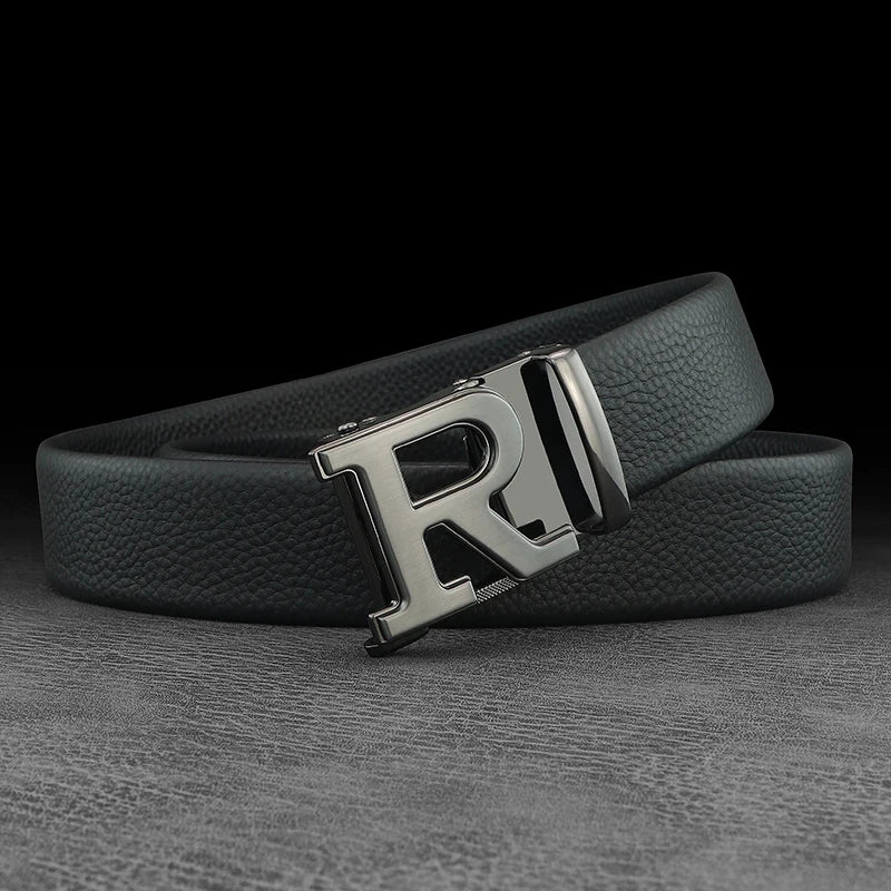 Men's Leather Belt with R Automatic Buckle