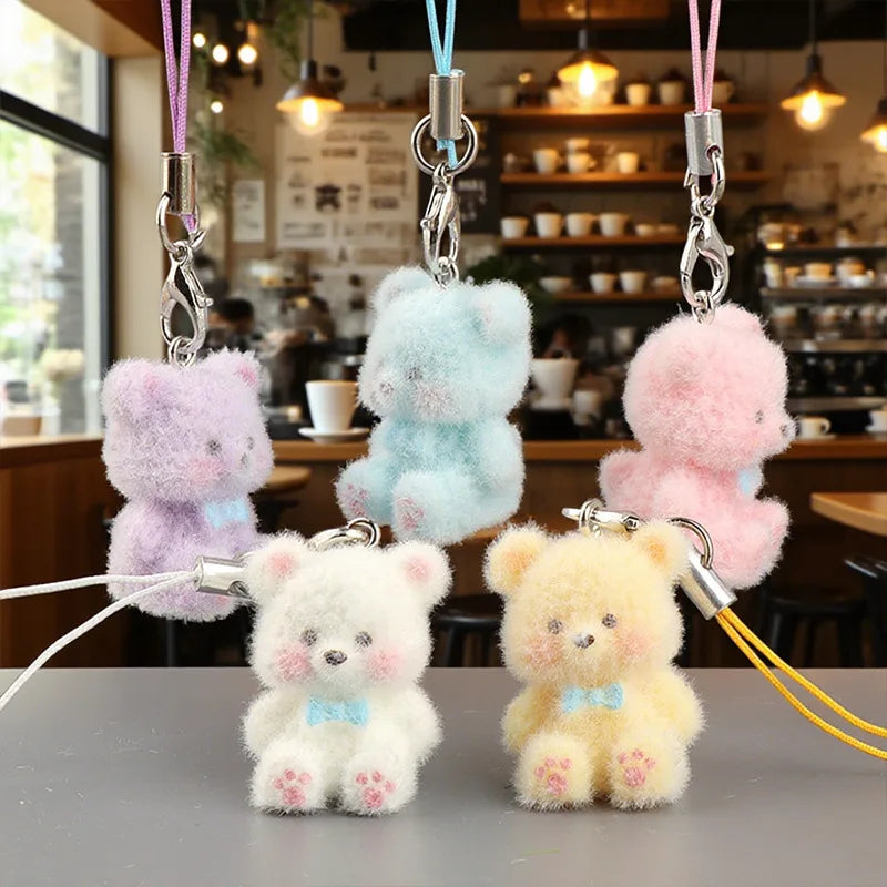 3D Flocked Bear Phone Lanyard