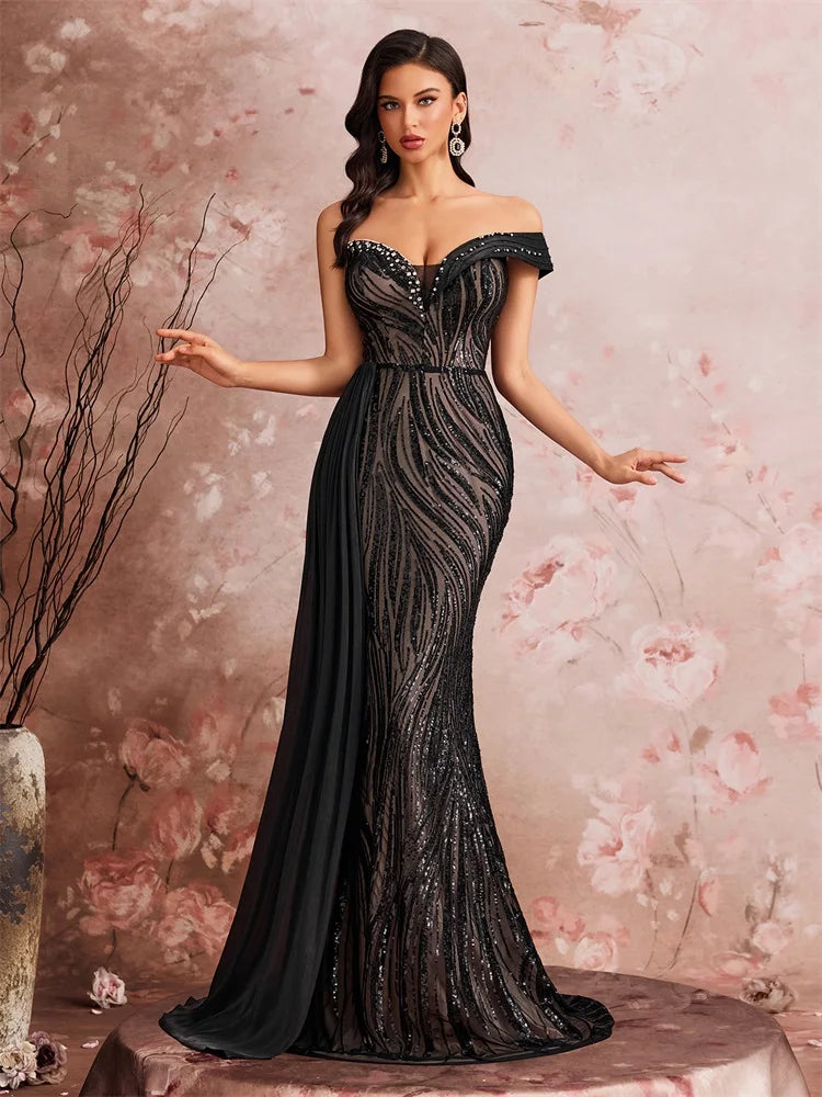 Off-Shoulder Sequin Mermaid Gown