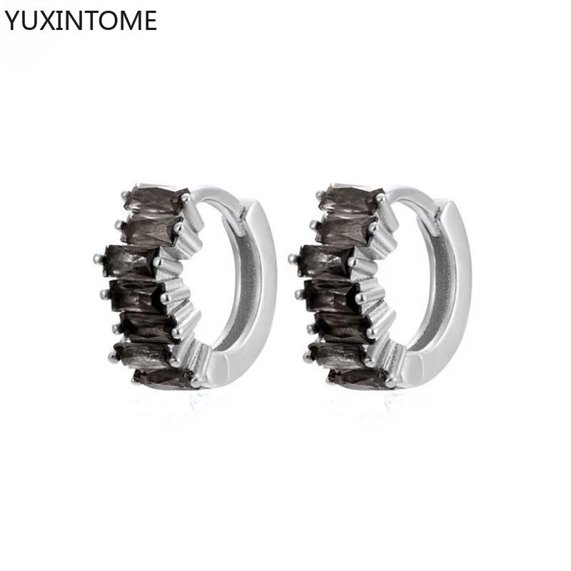 925 Silver Black Zircon Charm Hoops