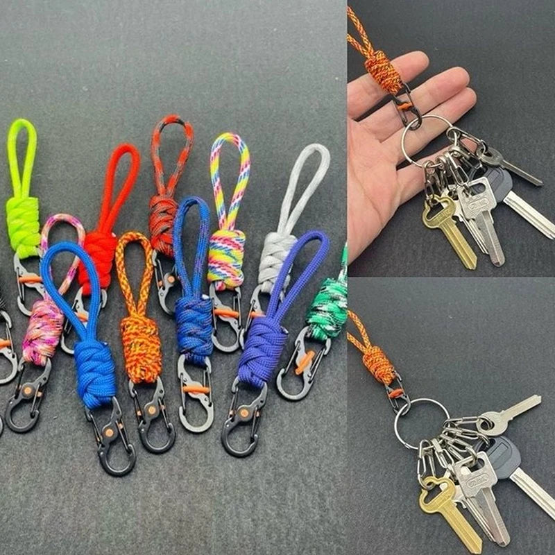 ميدالية مفاتيح بحبل مظلات 10 سم مضادة للسرقة والضياع بشكل 8 مع قفل، حبل تعليق محمول بمشبك للاستخدام الخارجي