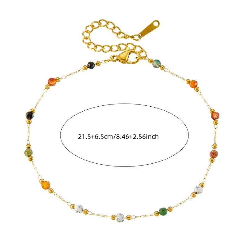 Colored Bead & Zircon Steel Anklet