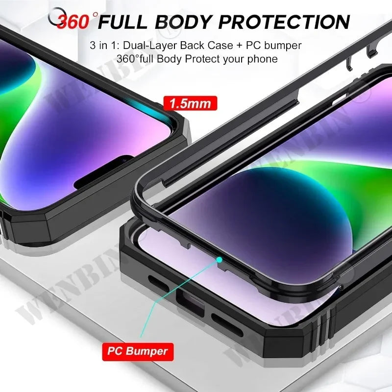 🔄 360° Rotating Kickstand Heavy Duty iPhone Case