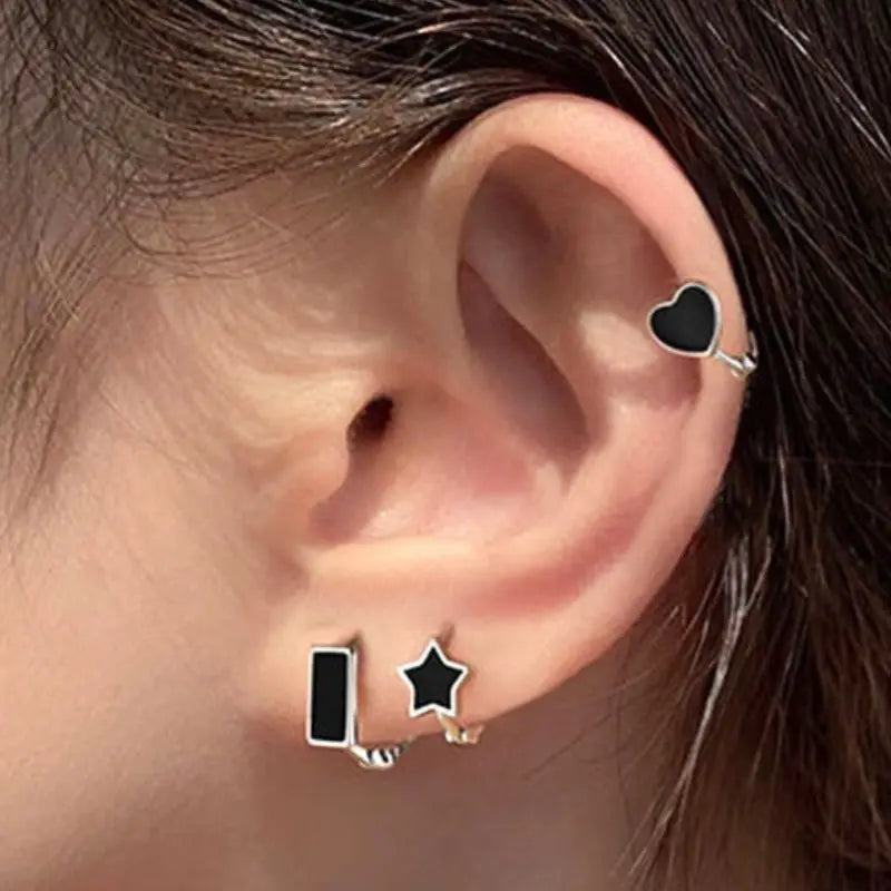 925 Silver Black Zircon Charm Hoops