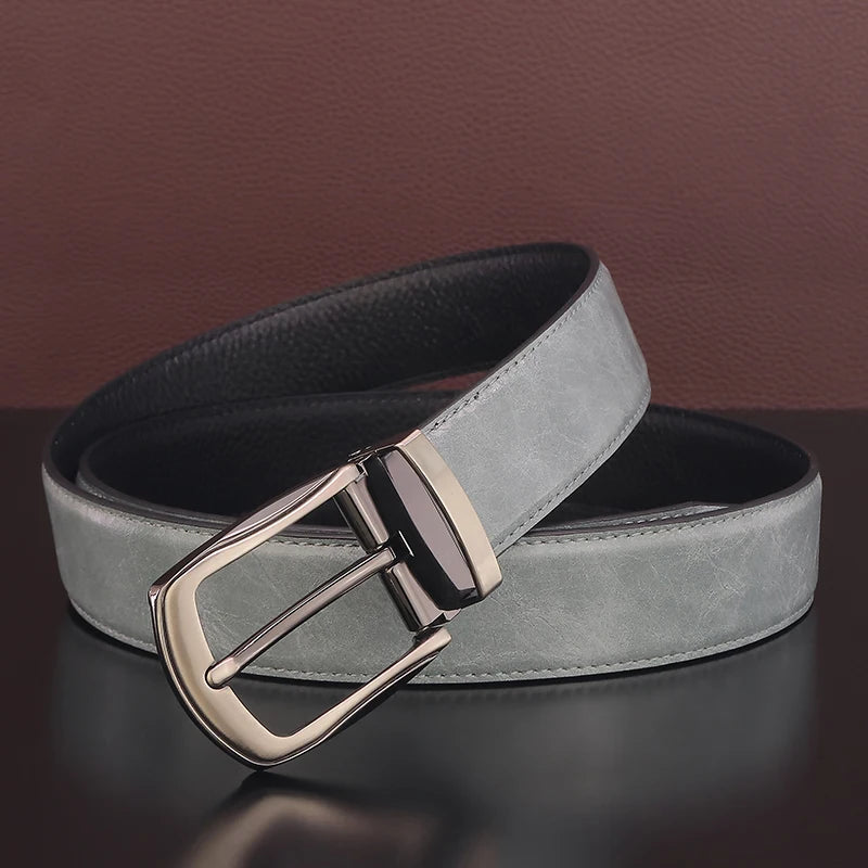 Men's Gray Leather Pin Buckle Belt