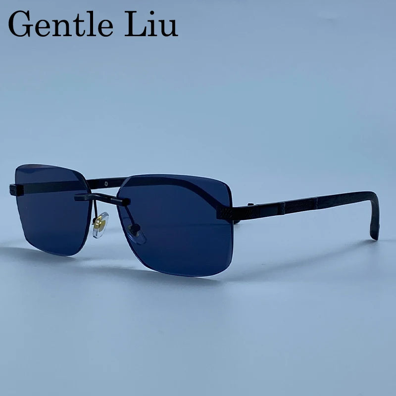 Men's Carved Gold Rimless Sunglasses