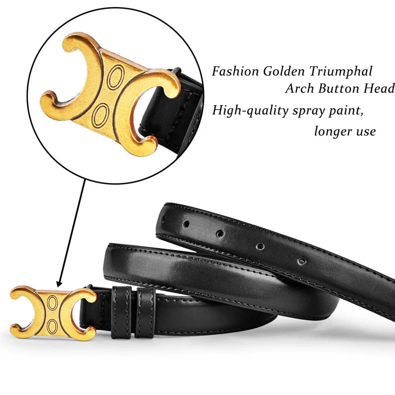 Women's Leather Belt with Gold Buckle