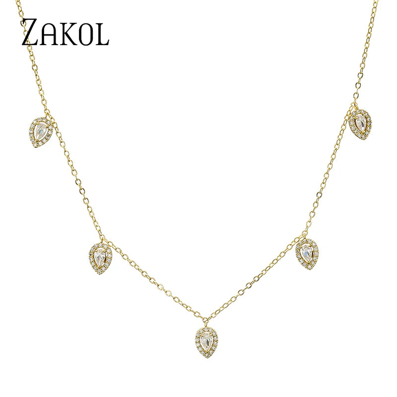 🍃 ZAKOL Leaf Water Drop CZ Choker Necklace