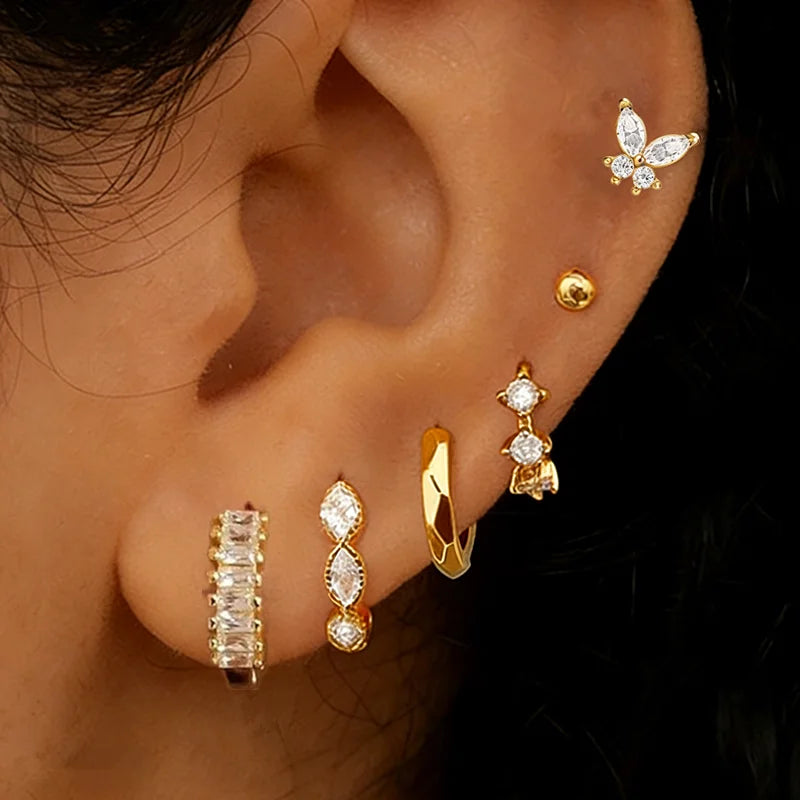 Crystal Huggie & Butterfly Earrings – 6 Pcs