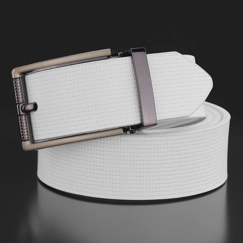 Men's White Leather Casual Belt